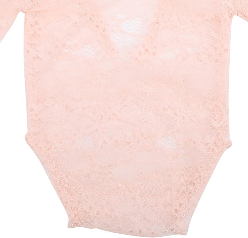 Newborn Baby Photography Prop Pink Lace Romper Hat Set Soft Breathable Wrap - Image 5